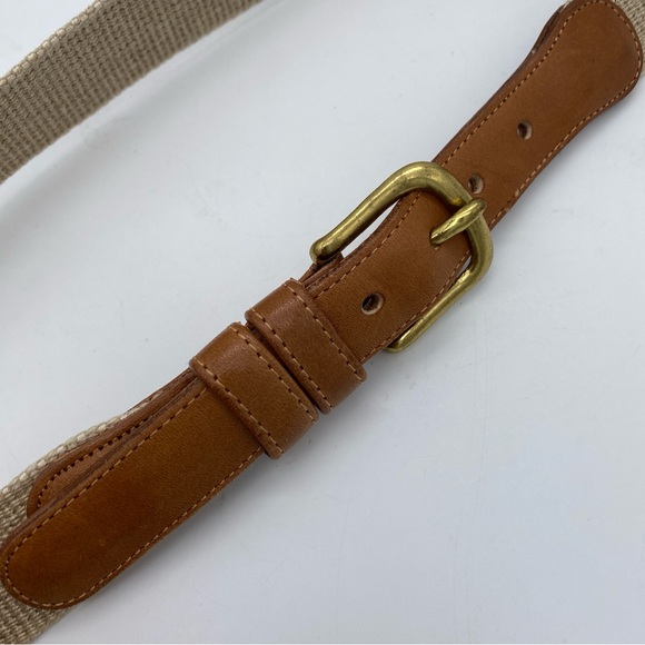 Coach Natural Tan Linen & Leather Belt 30" 3810 Brass Buckle Women Waist Luxury - Picture 2 of 5